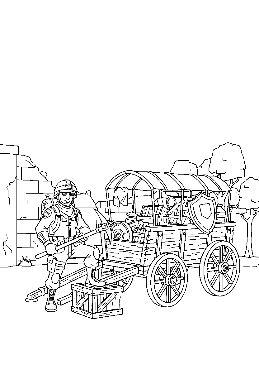 fortnite survival hero posing near a supply wagon line art