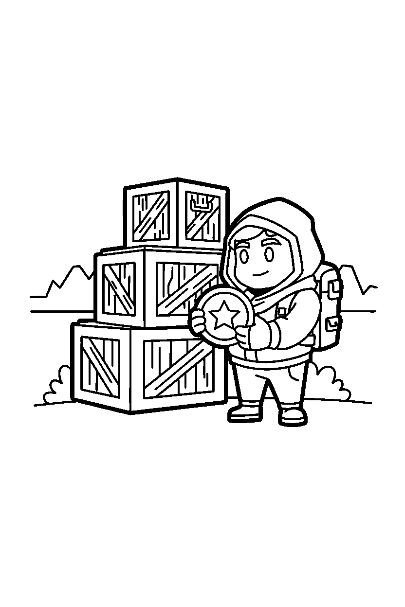 fortnite teammate holding a medal near stacked crates line art