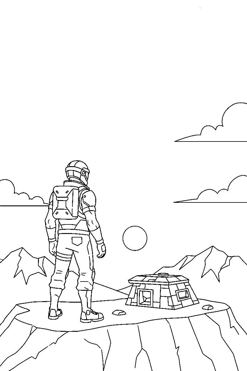 fortnite teammate watching the horizon near a small bunker line art