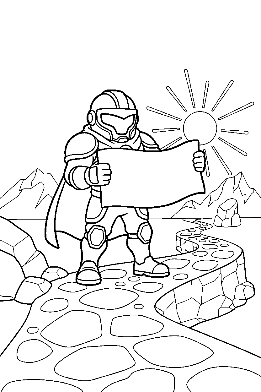 fortnite victory champion holding a banner near a rocky path line art