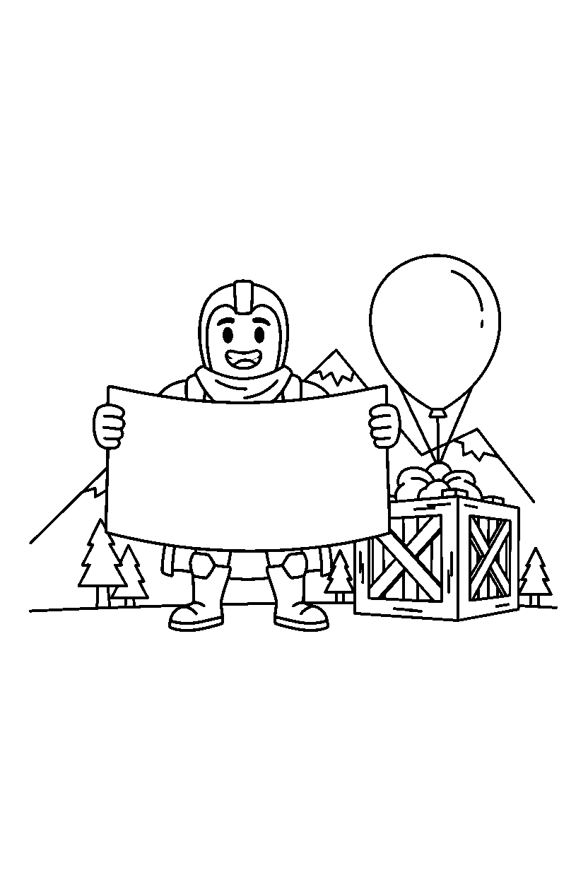 fortnite victory champion holding a banner near a supply drop line art