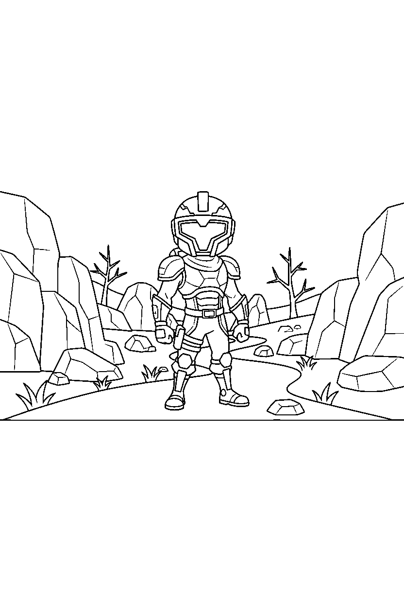 fortnite victory champion looking forward near a rocky path line art