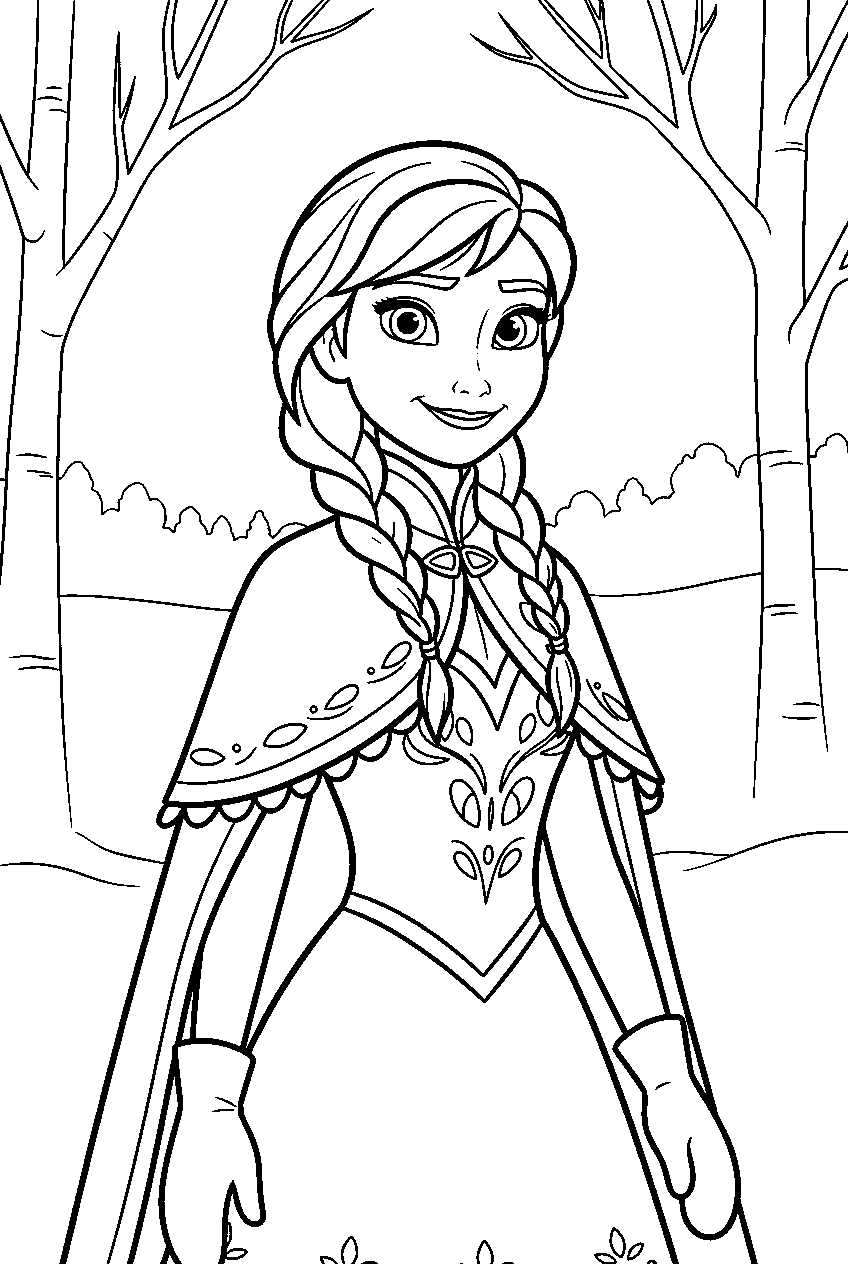 frozen anna in forest clearing line art
