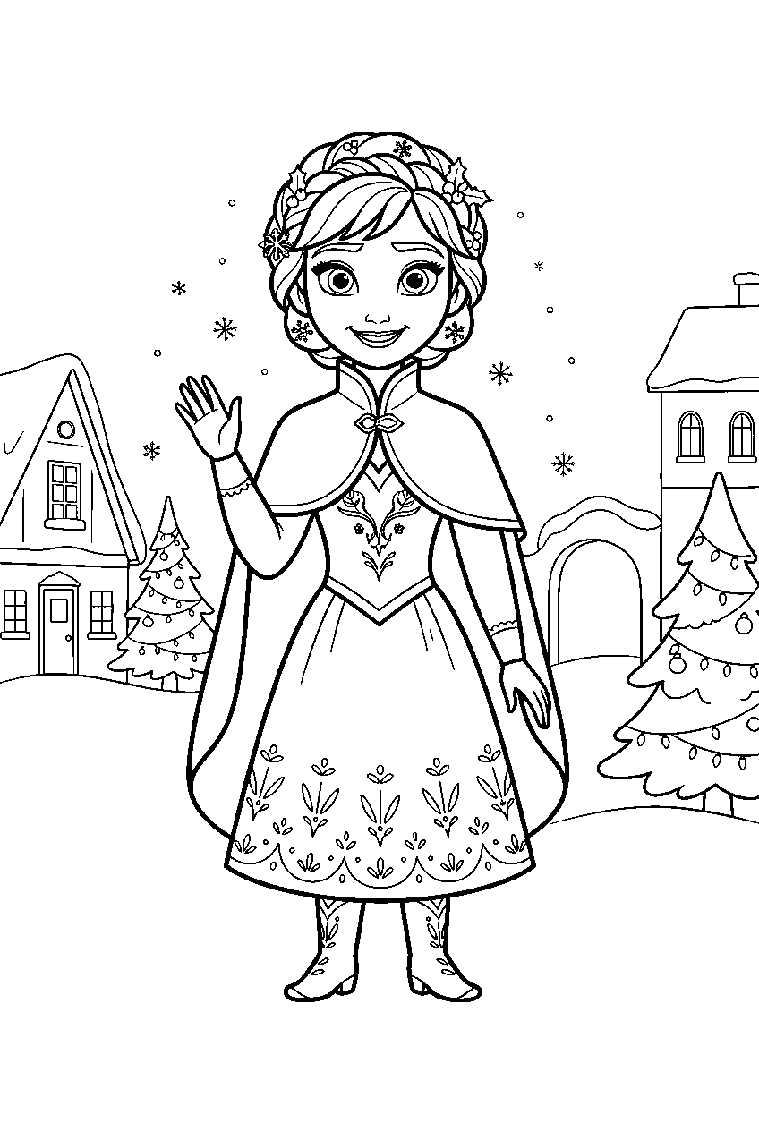 frozen anna in holiday village line art