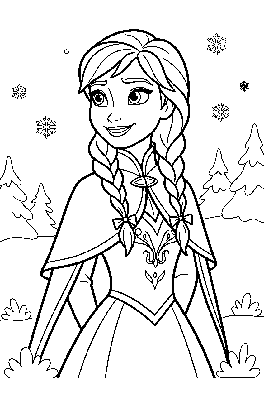 frozen anna in snowy meadow line art