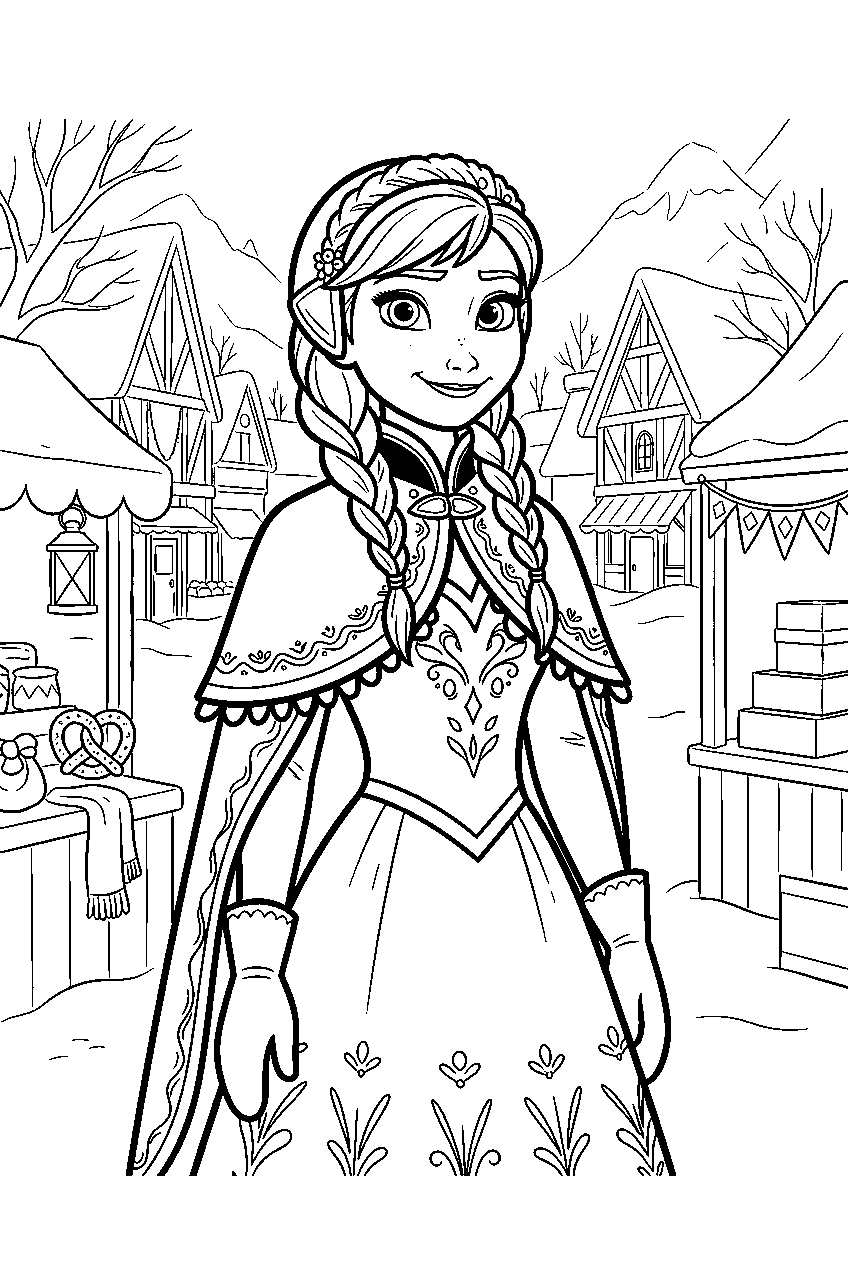 frozen anna in winter market line art