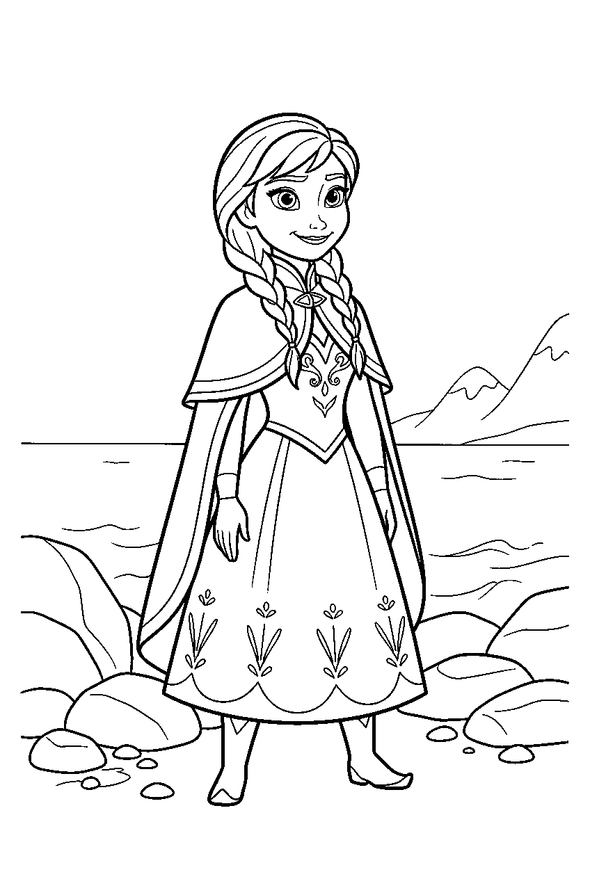 frozen anna on rocky shore line art
