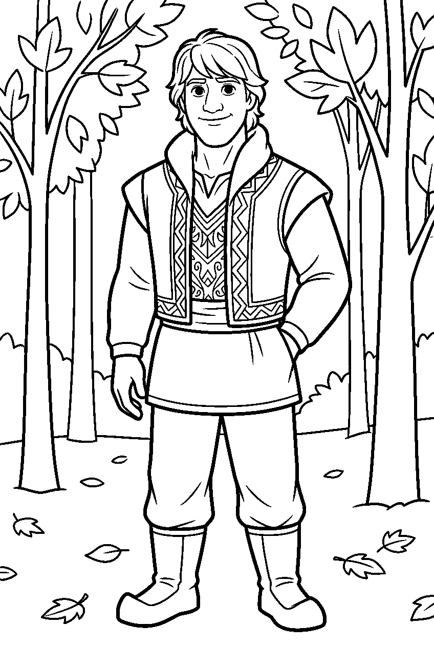 frozen kristoff in autumn forest line art