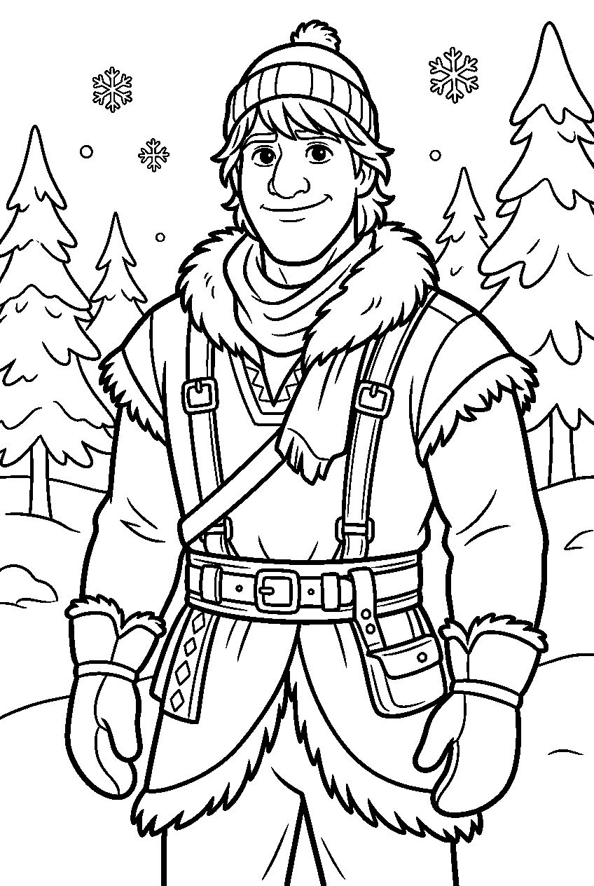 frozen kristoff in snowy forest line art