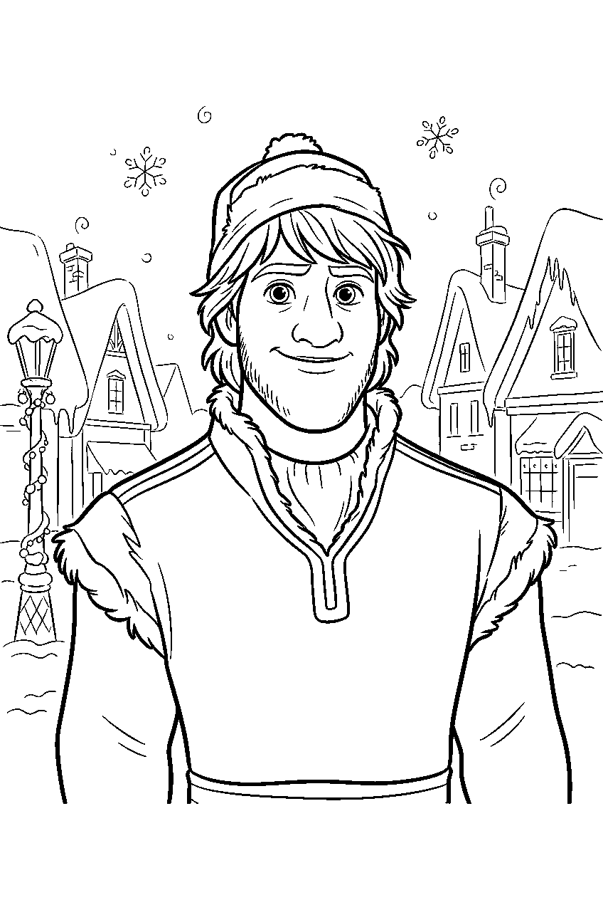 frozen kristoff in snowy village square line art