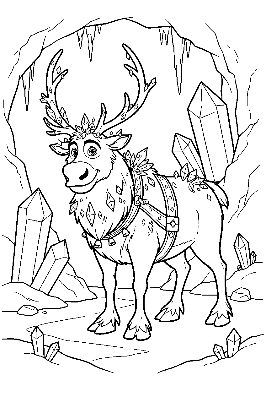 frozen sven in crystal cave line art