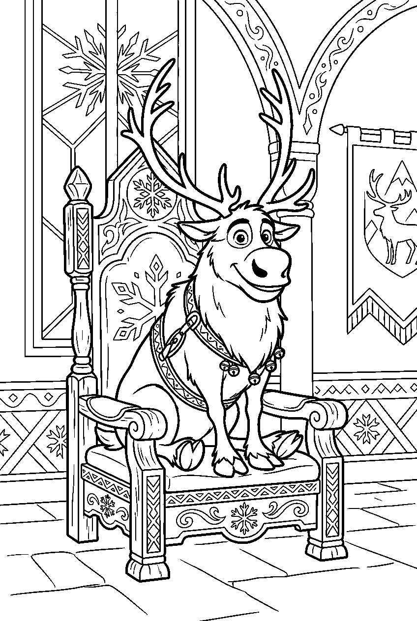 frozen sven in royal throne room line art