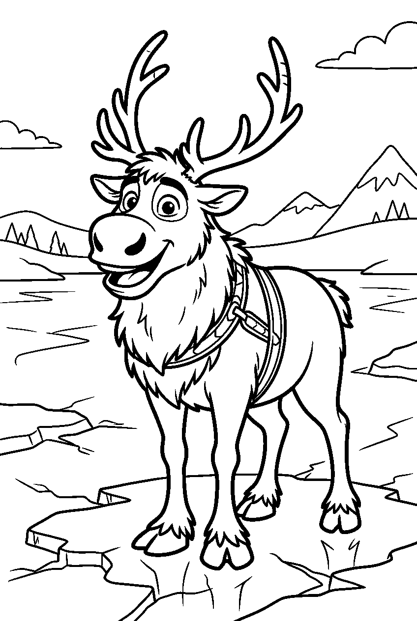 frozen sven on icy lake line art