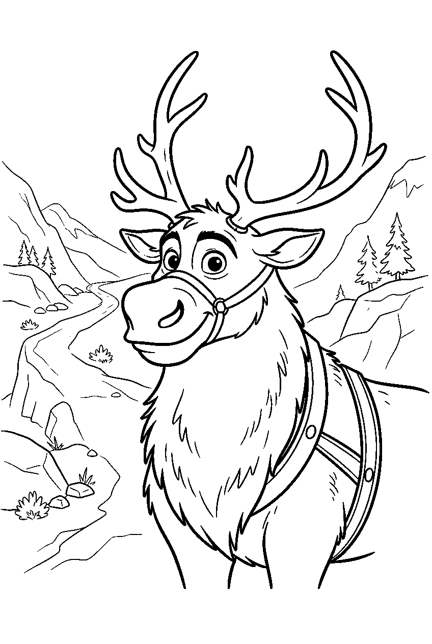 frozen sven on mountain trail line art