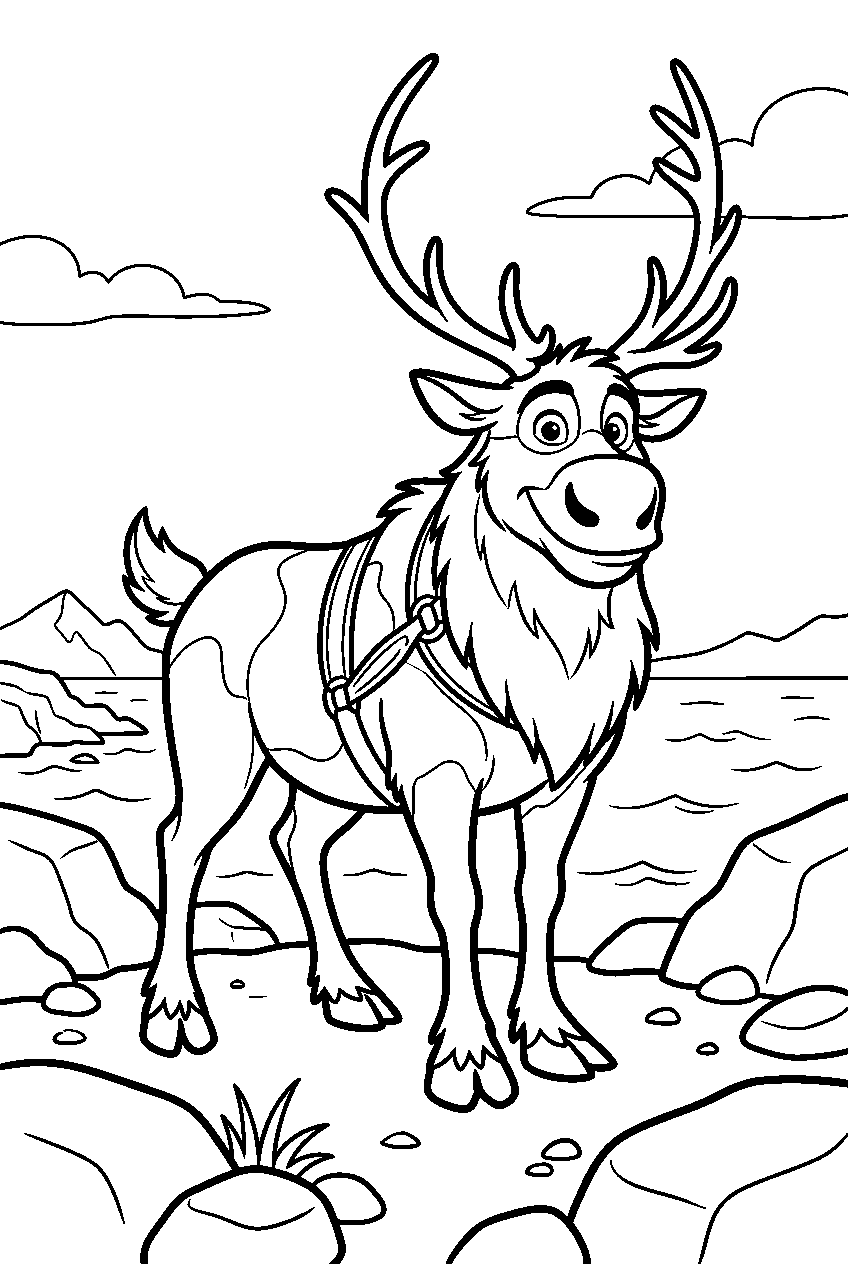 frozen sven on rocky shore line art