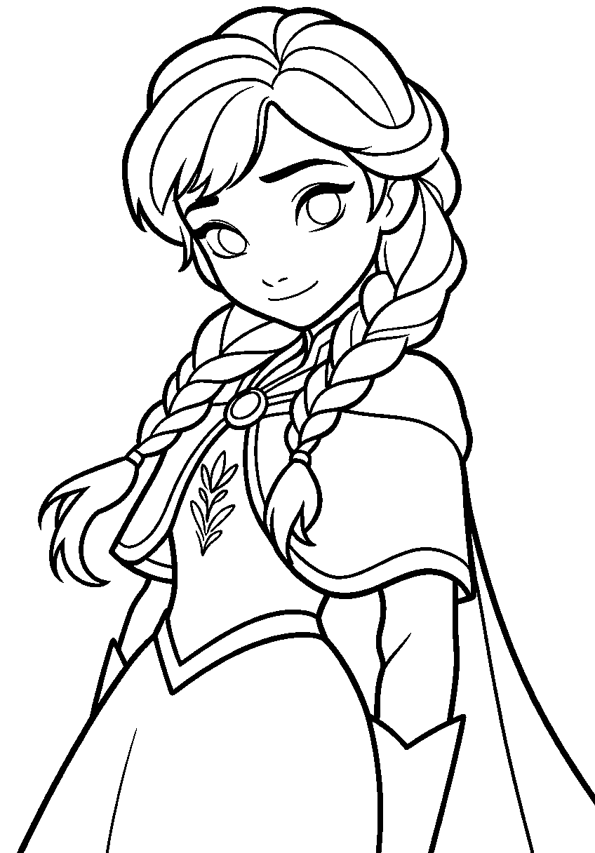 cute anna braids winter line art