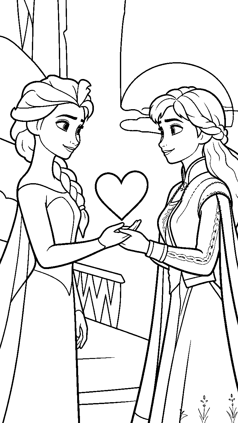 elsa anna magic heart line art