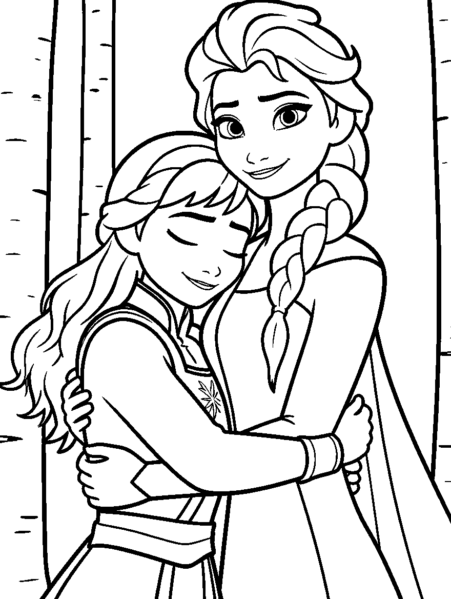 elsa anna sister hug line art