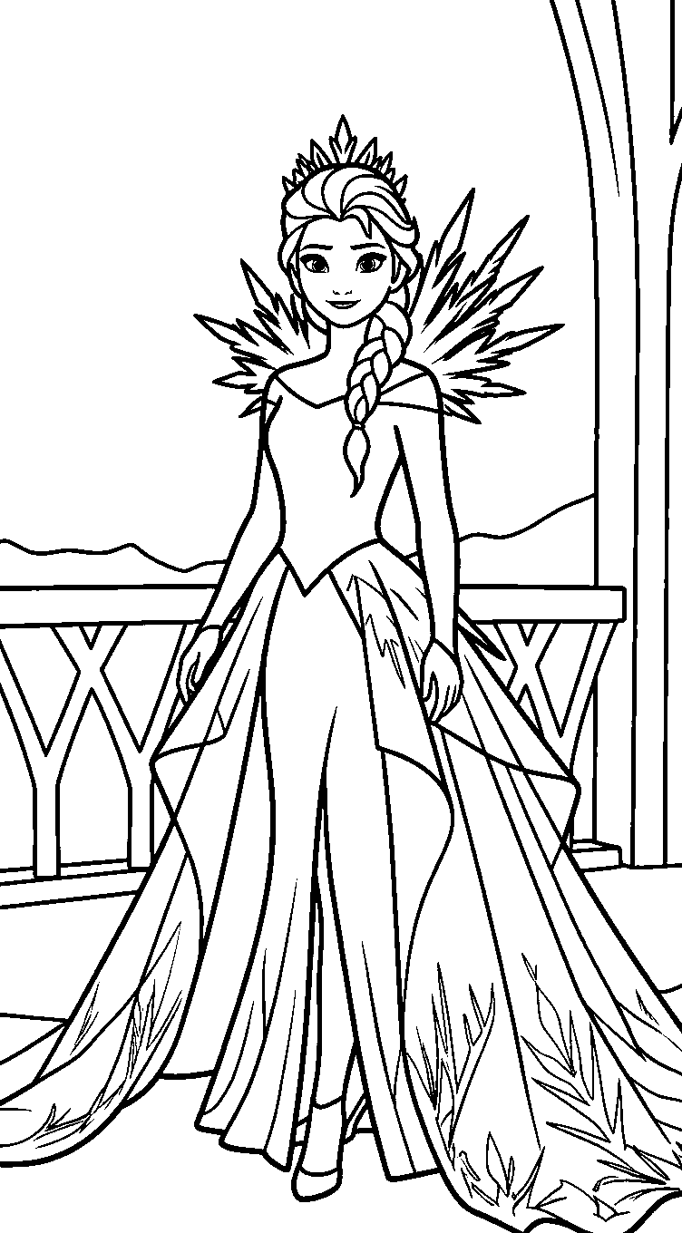 elsa icy spiky gown line art