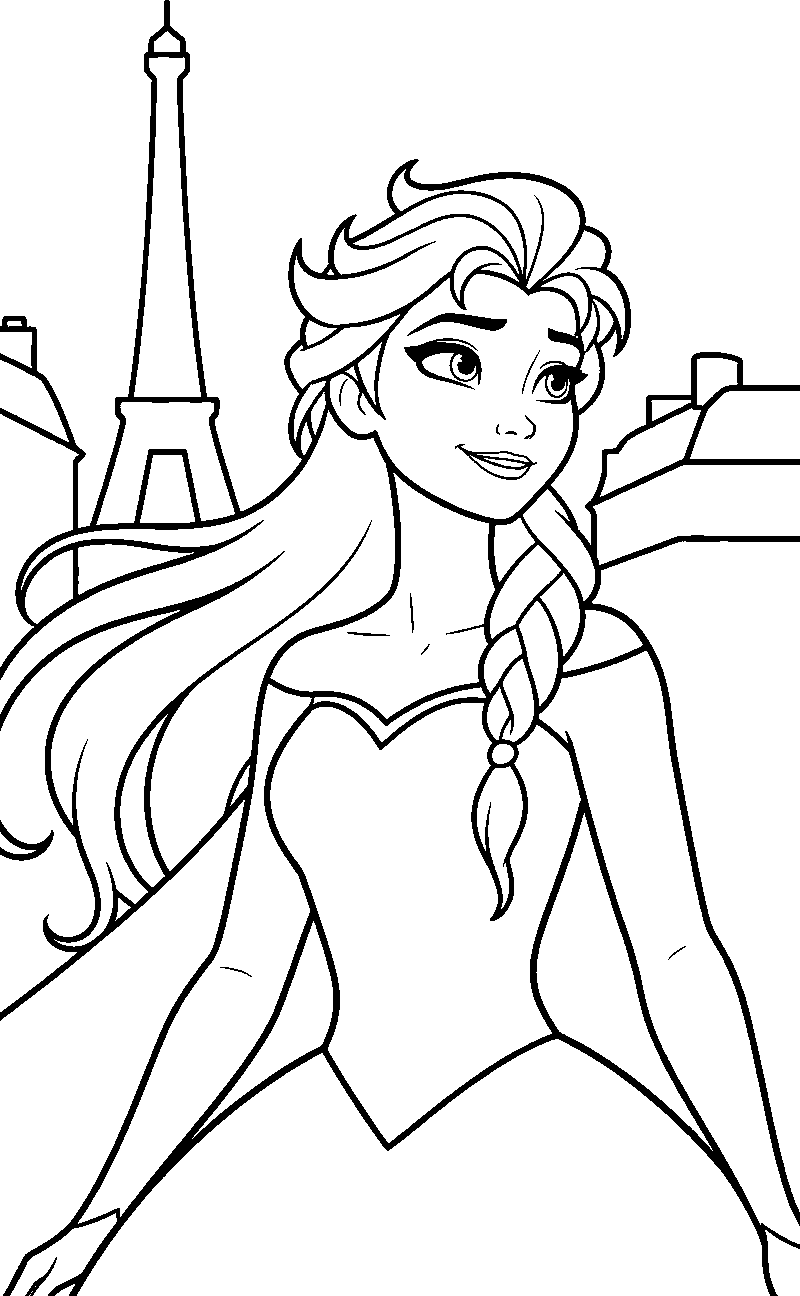 elsa in paris eiffel tower coloring