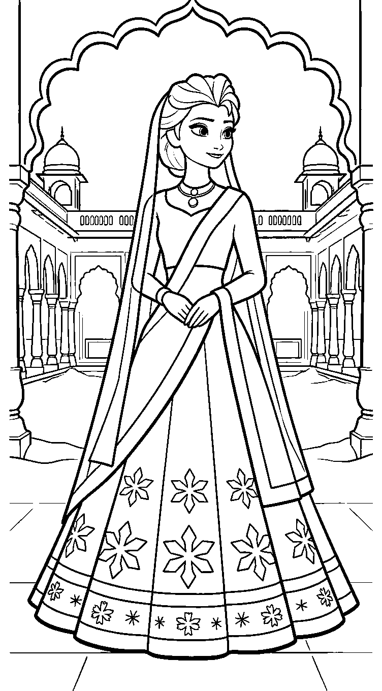 elsa indian lehenga royal gown coloring