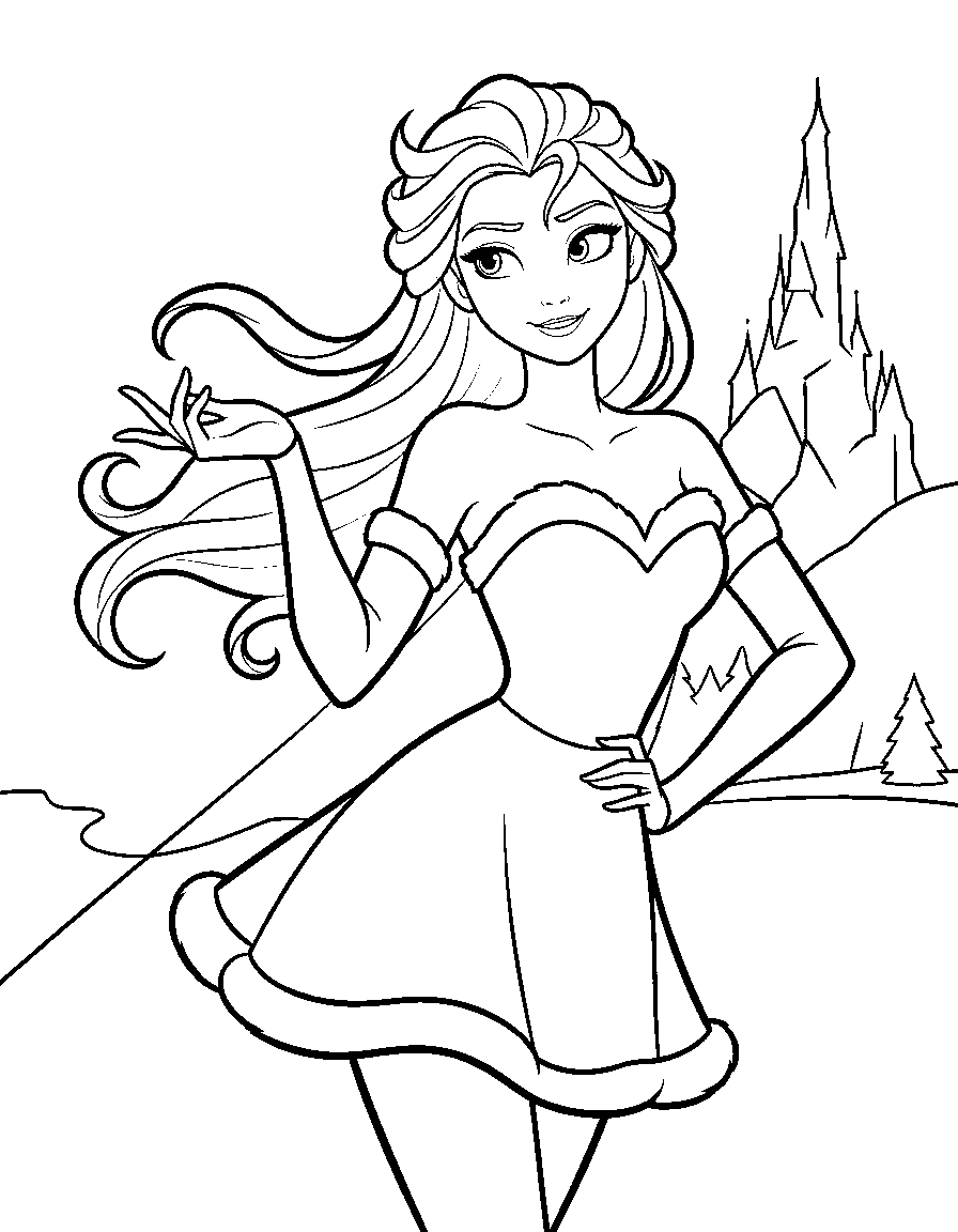 elsa winter holiday magic gown coloring