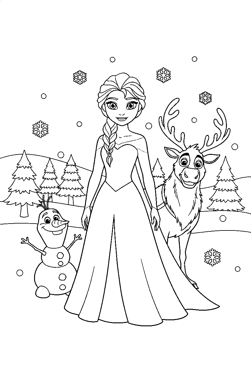 frozen characters in forest clearing line art