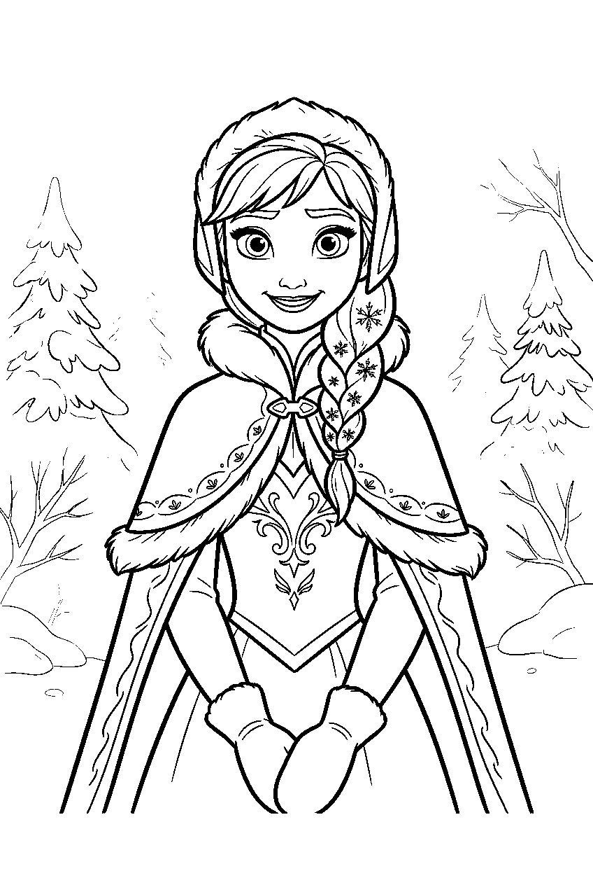 frozen characters in misty forest line art