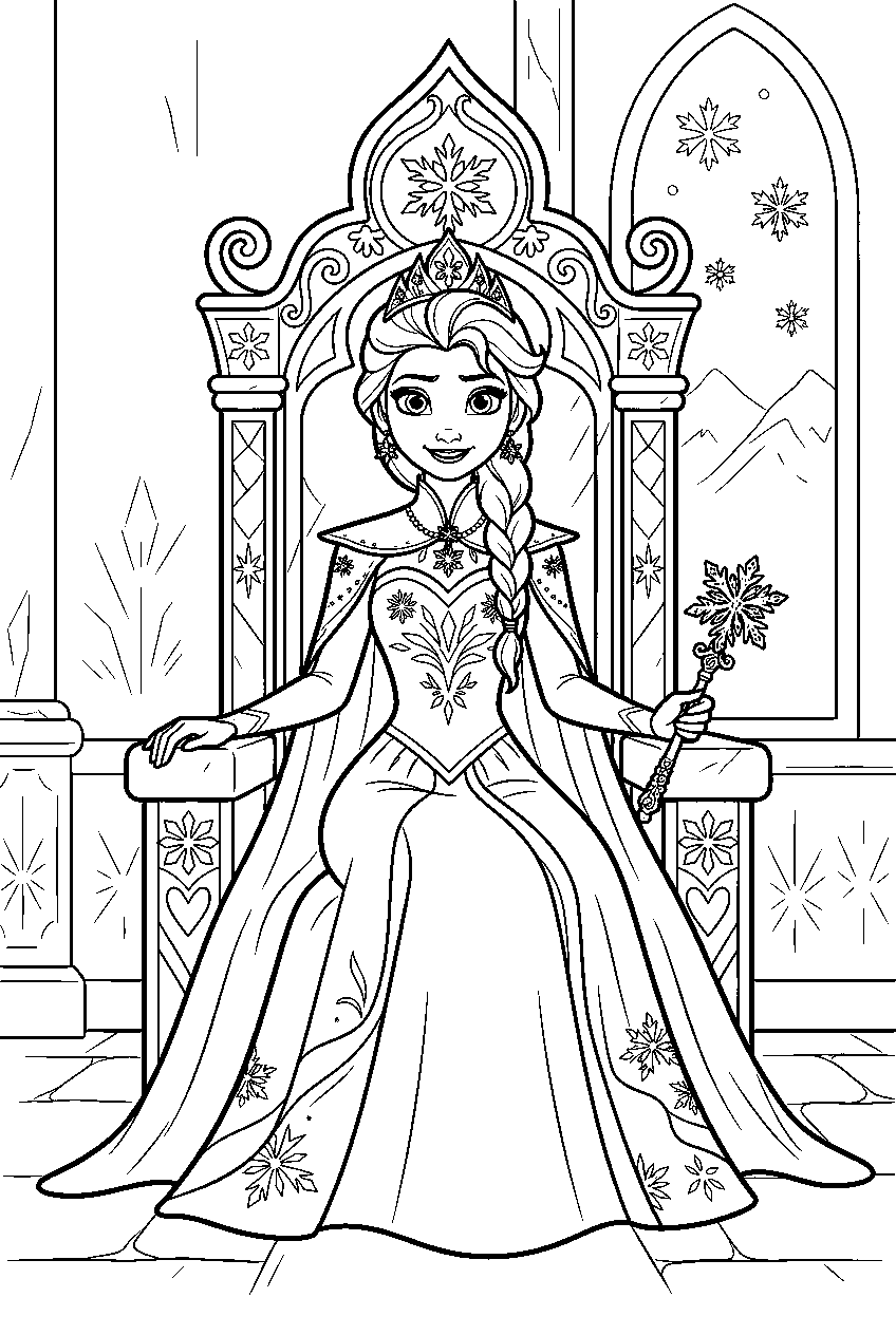 frozen characters in royal throne room line art