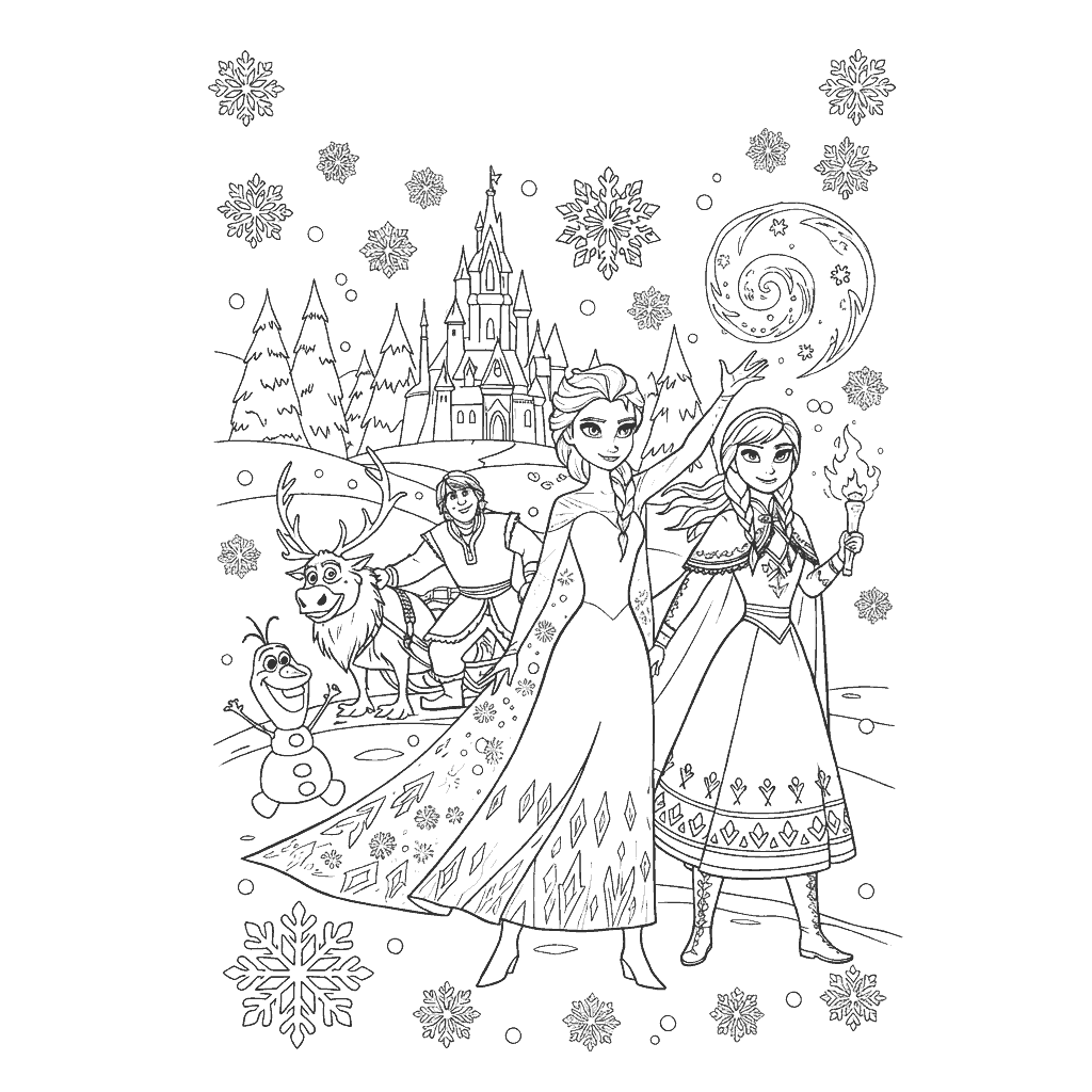 frozen line art elsa anna olaf ice castle