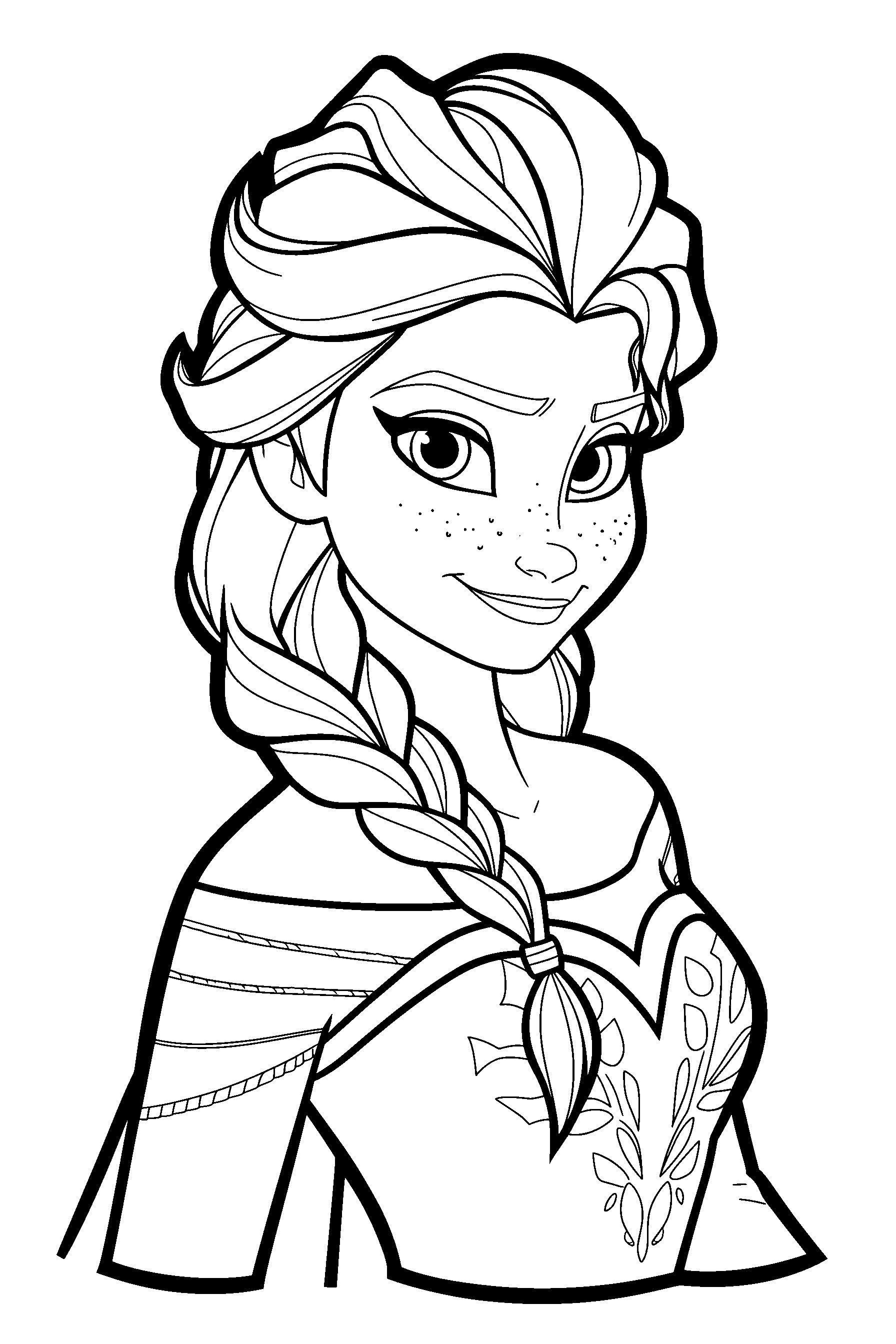 frozen elsa braided hair portrait line art