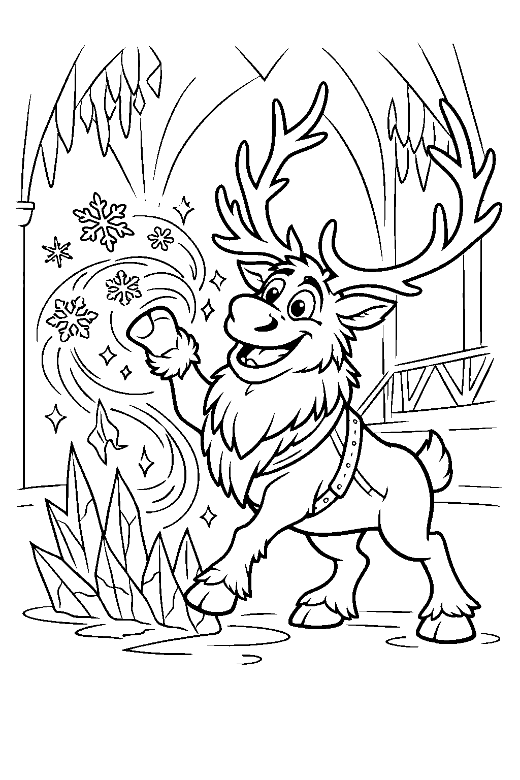 frozen sven making ice magic inside the ice castle line art