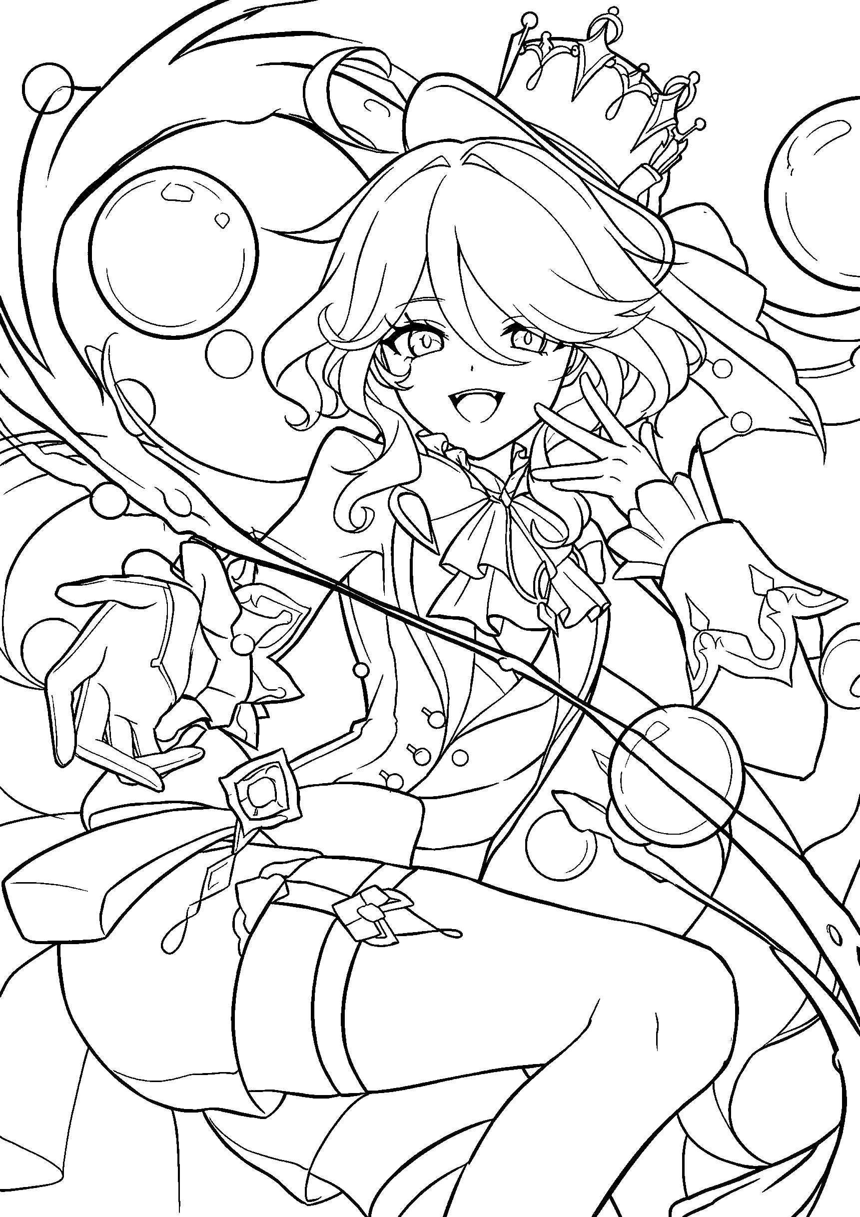 genshin impact furina bubbles line art happy fontaine anime sheet