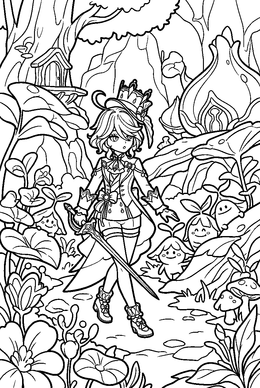 genshin impact furina exploring in vanarana line art