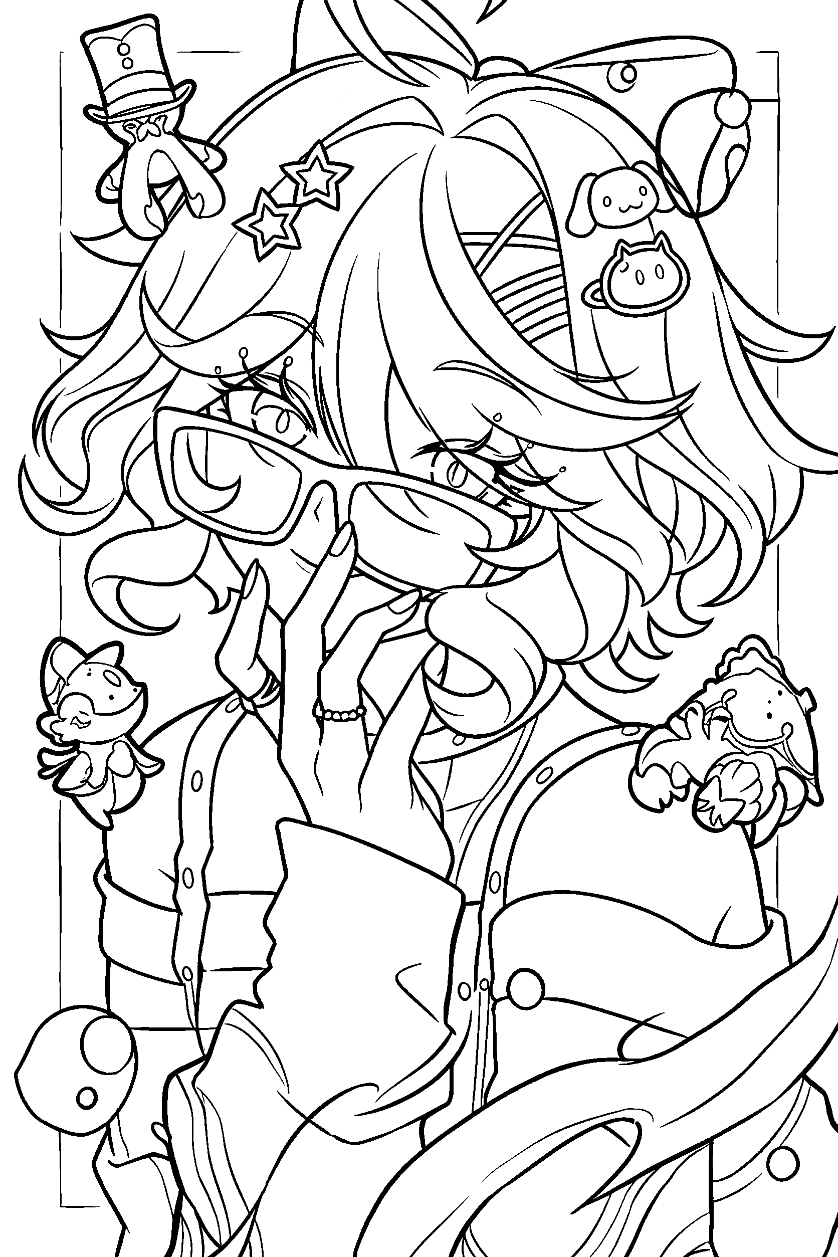 genshin impact furina glasses line art cute modern anime lineart