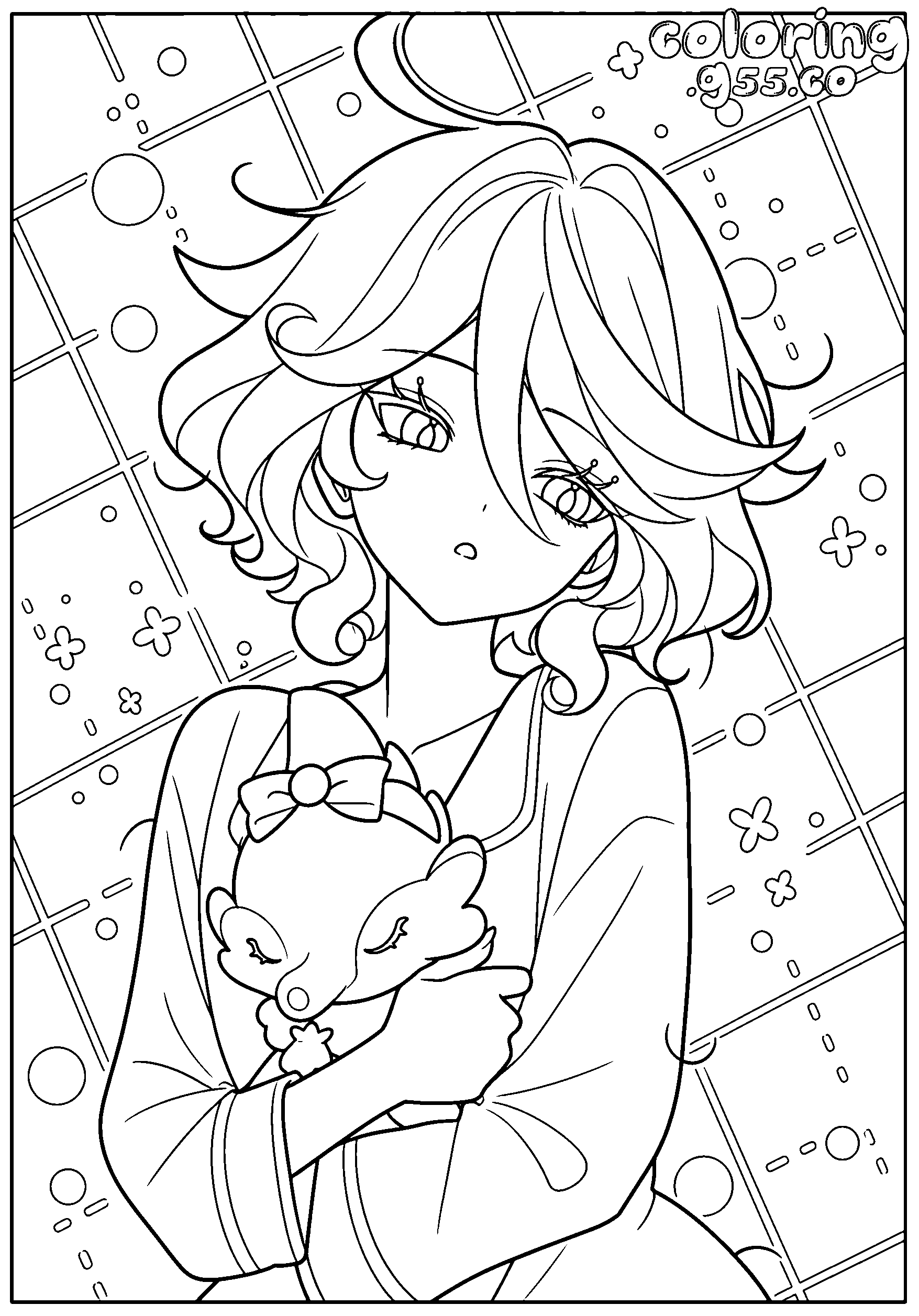 genshin impact furina holding plushie line art