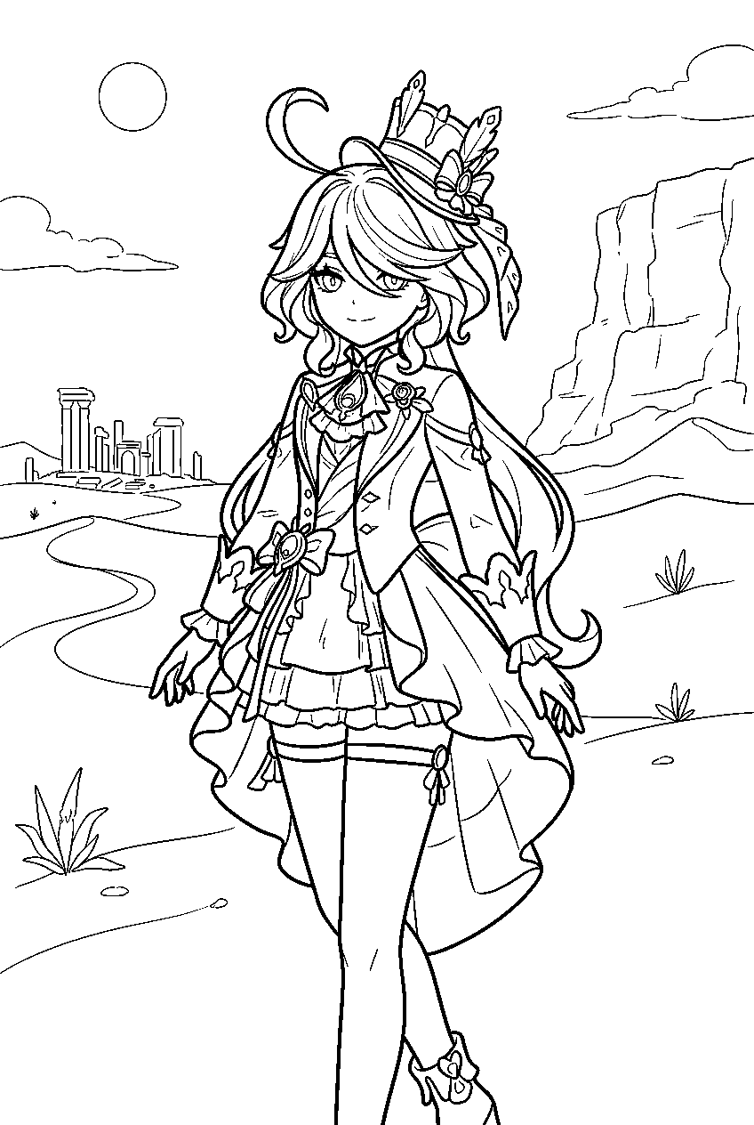 genshin impact furina in desert of hadramaveth line art
