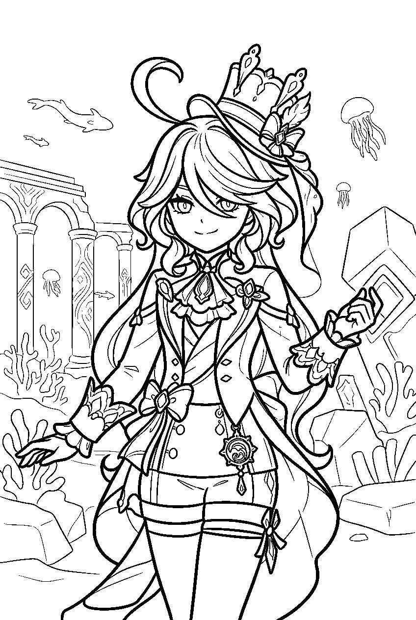 genshin impact furina in enkanomiya line art