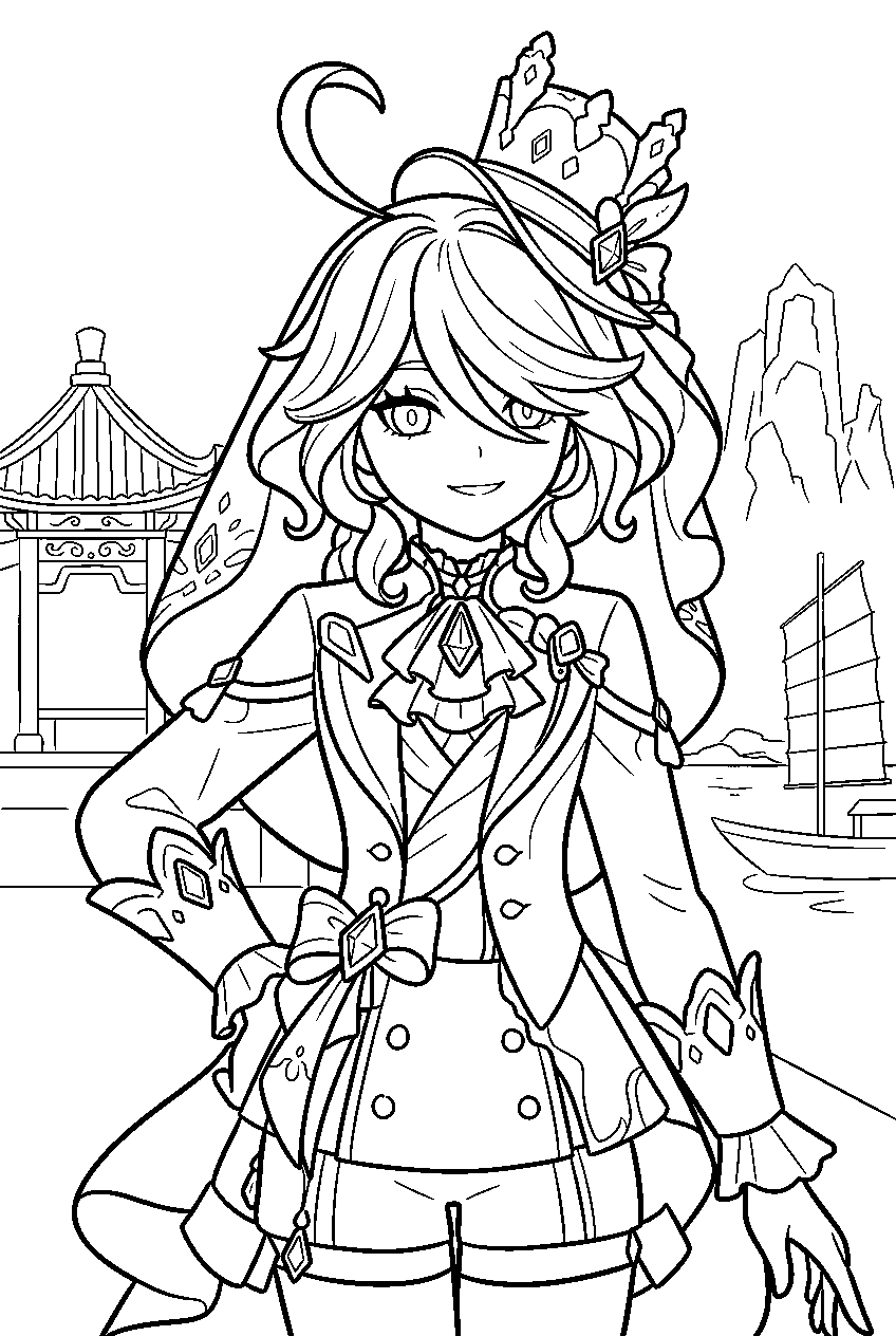 genshin impact furina in liyue harbor line art