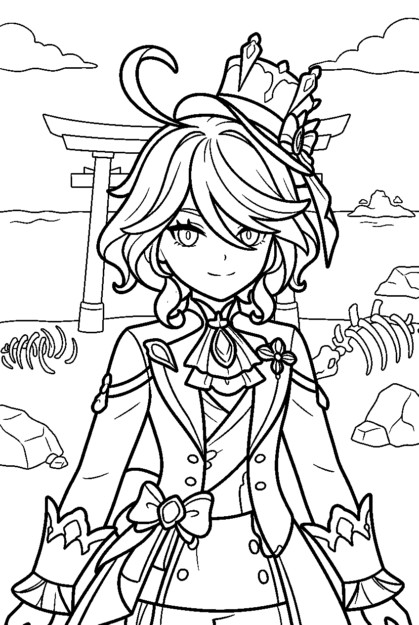 genshin impact furina in yashiori island line art