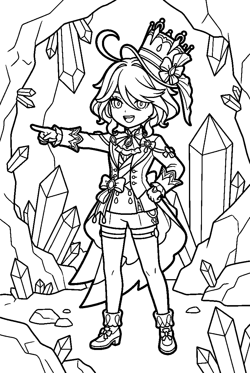 genshin impact furina pointing in crystal cave line art