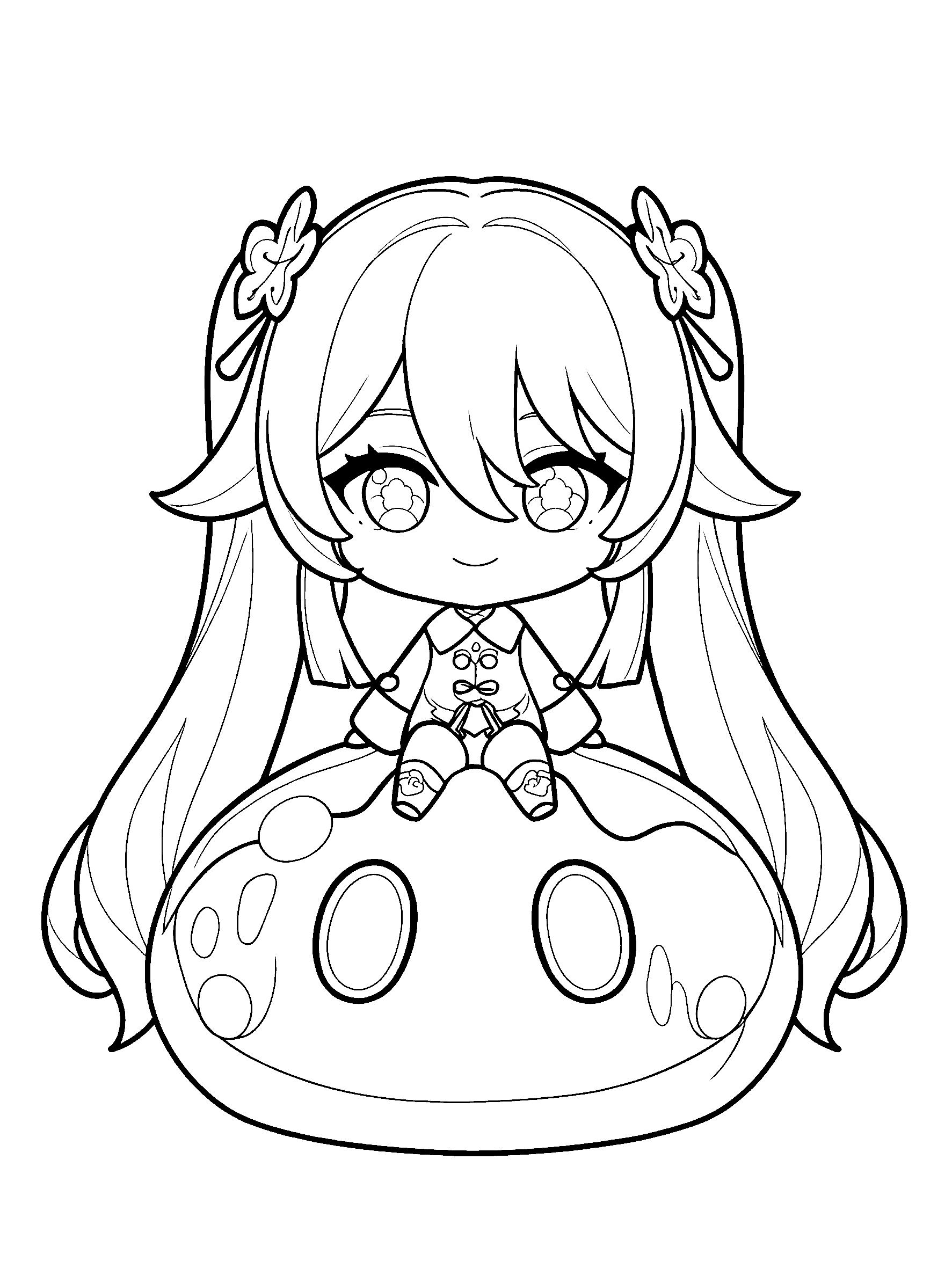 chibi hu tao on slime genshin impact cute line art