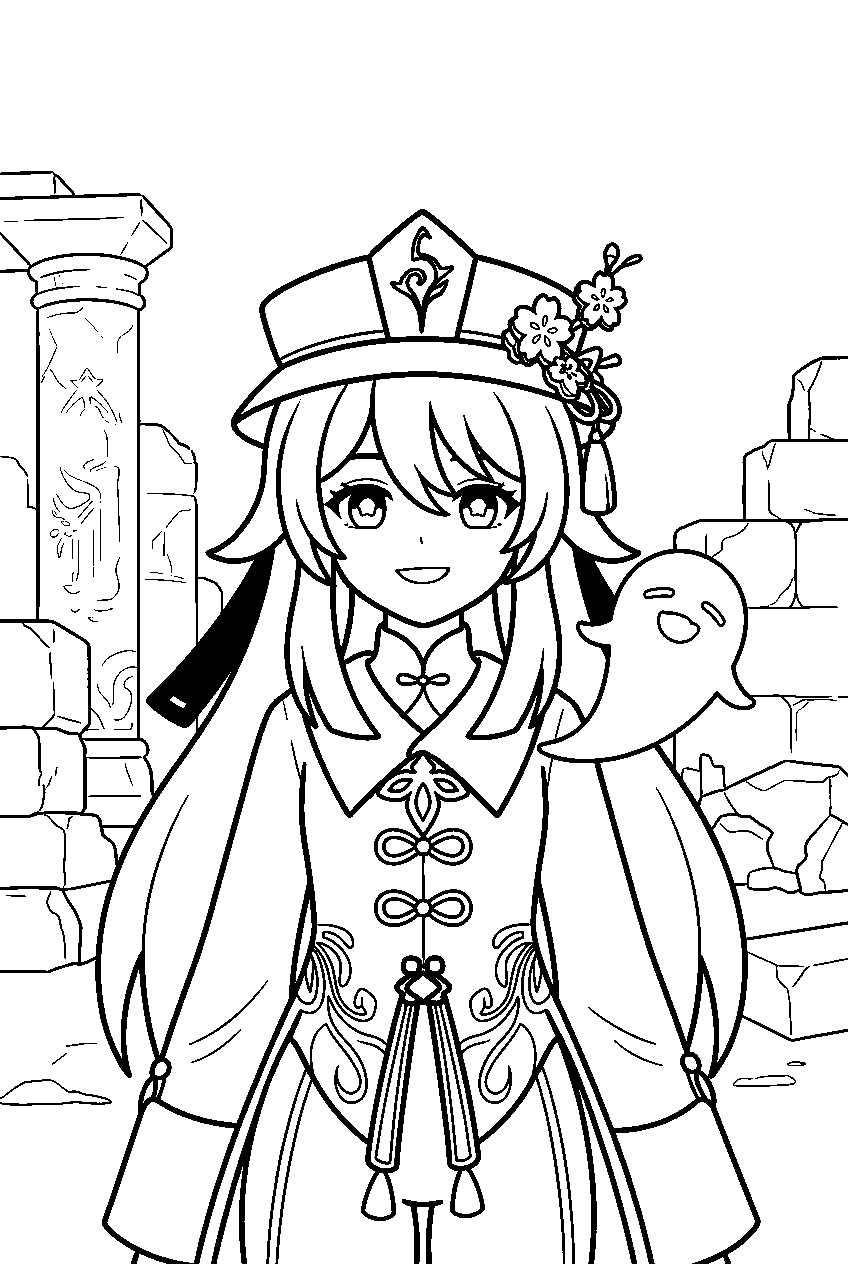 genshin impact hu tao in ancient ruins line art