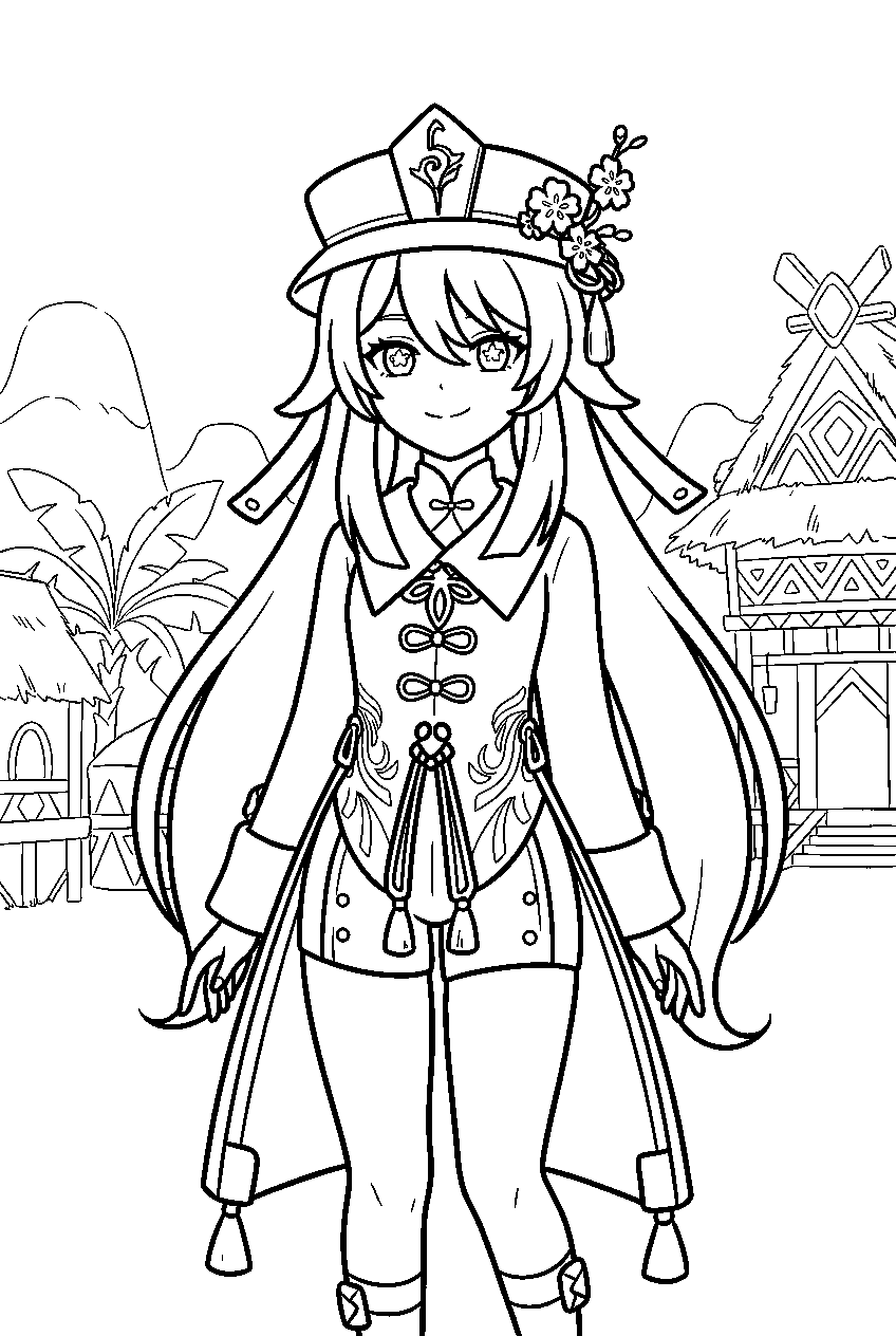 genshin impact hu tao in natlan village line art