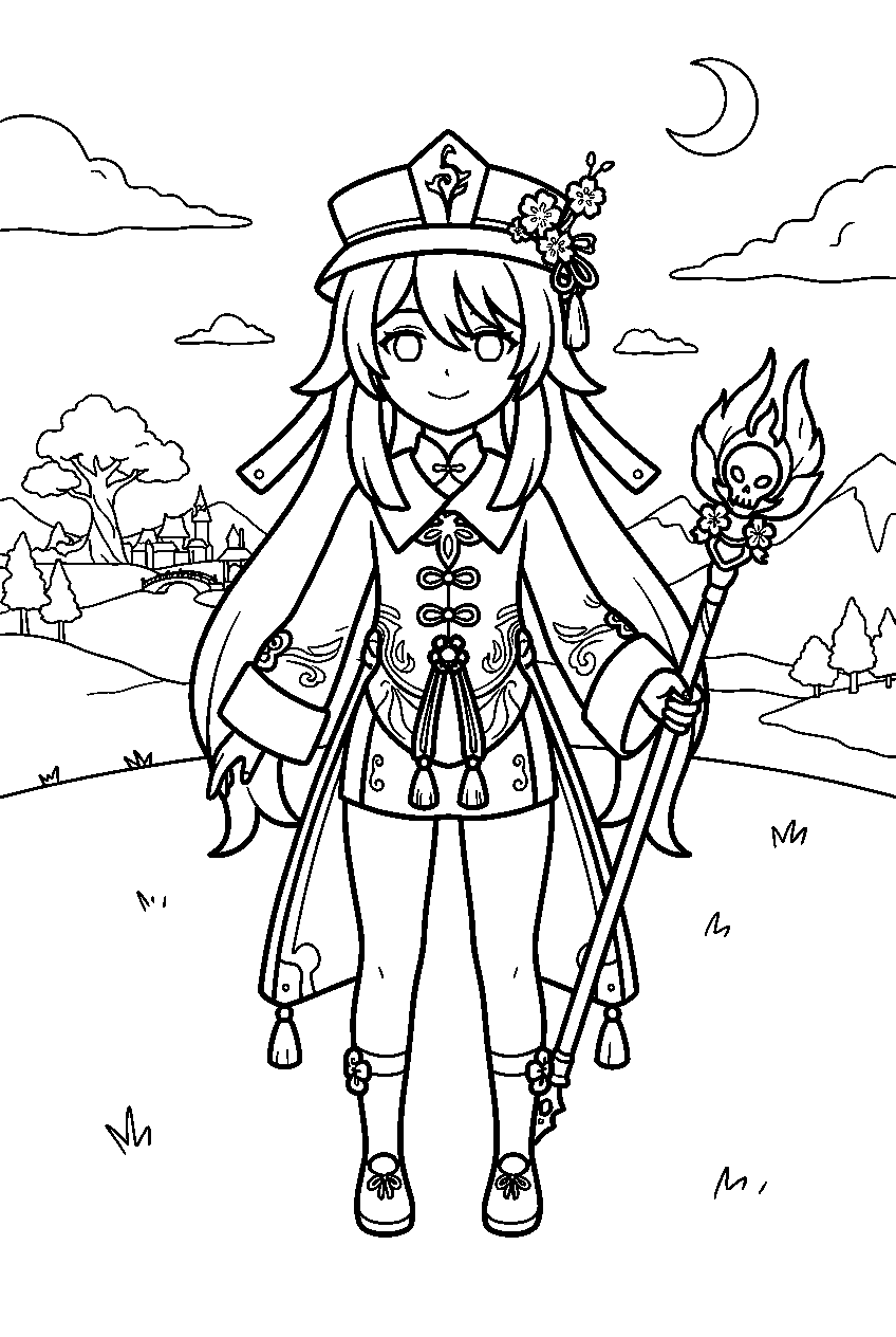 genshin impact hu tao in starfell valley line art