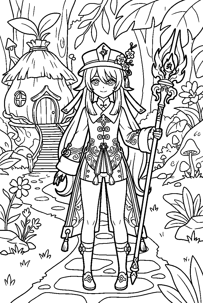 genshin impact hu tao standing in vanarana line art