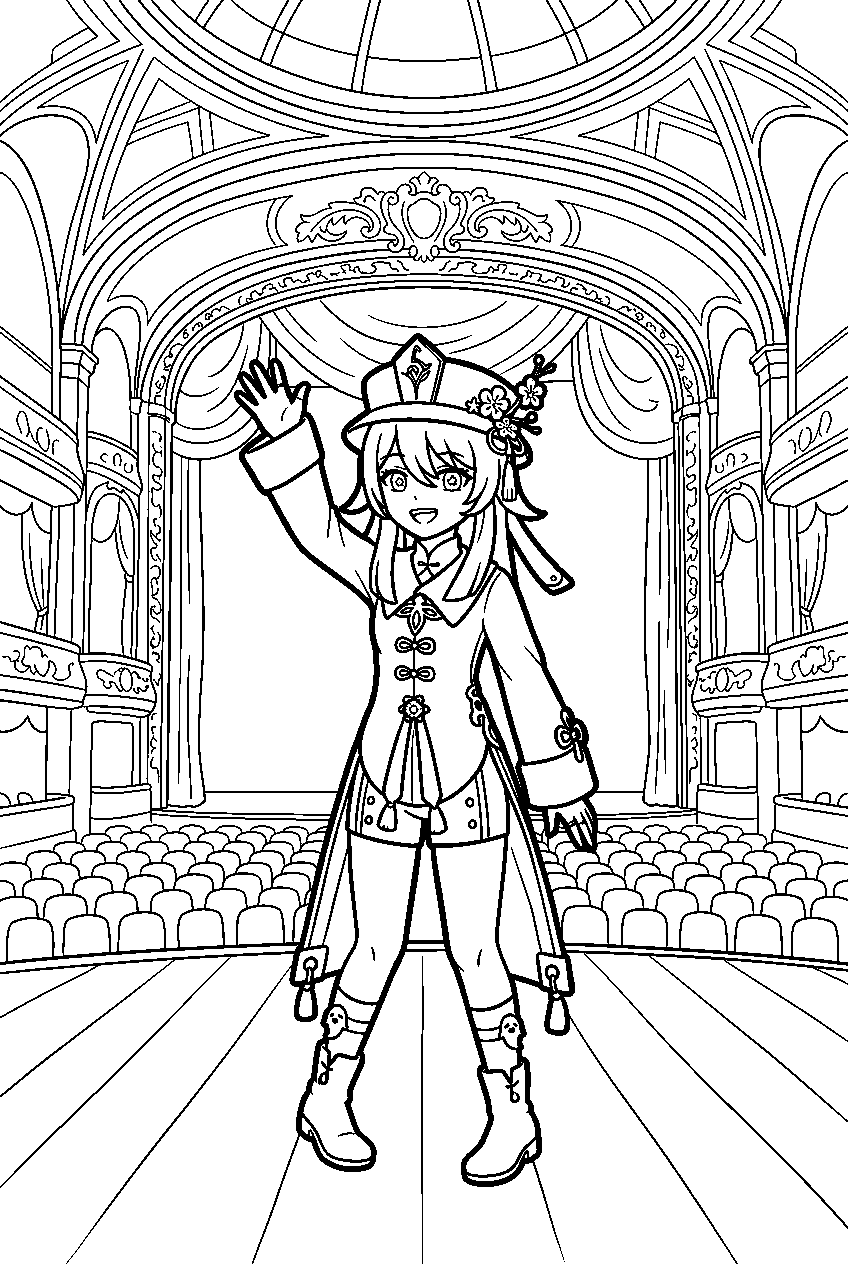genshin impact hu tao waving in opera epiclese line art