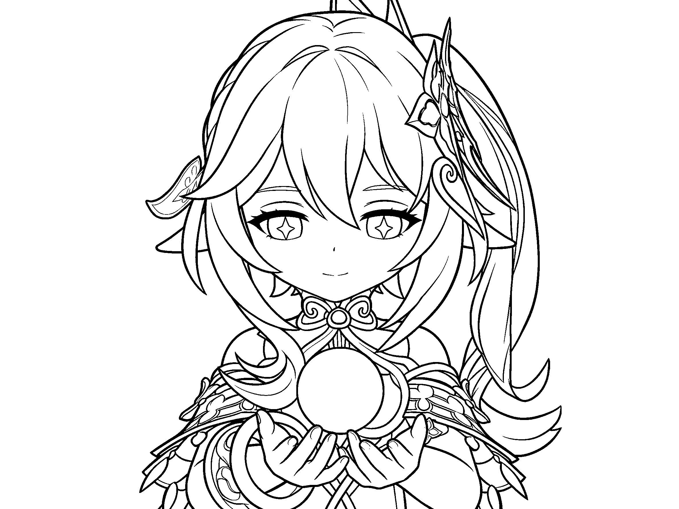 genshin impact nahida holding sphere line art magic chibi lineart