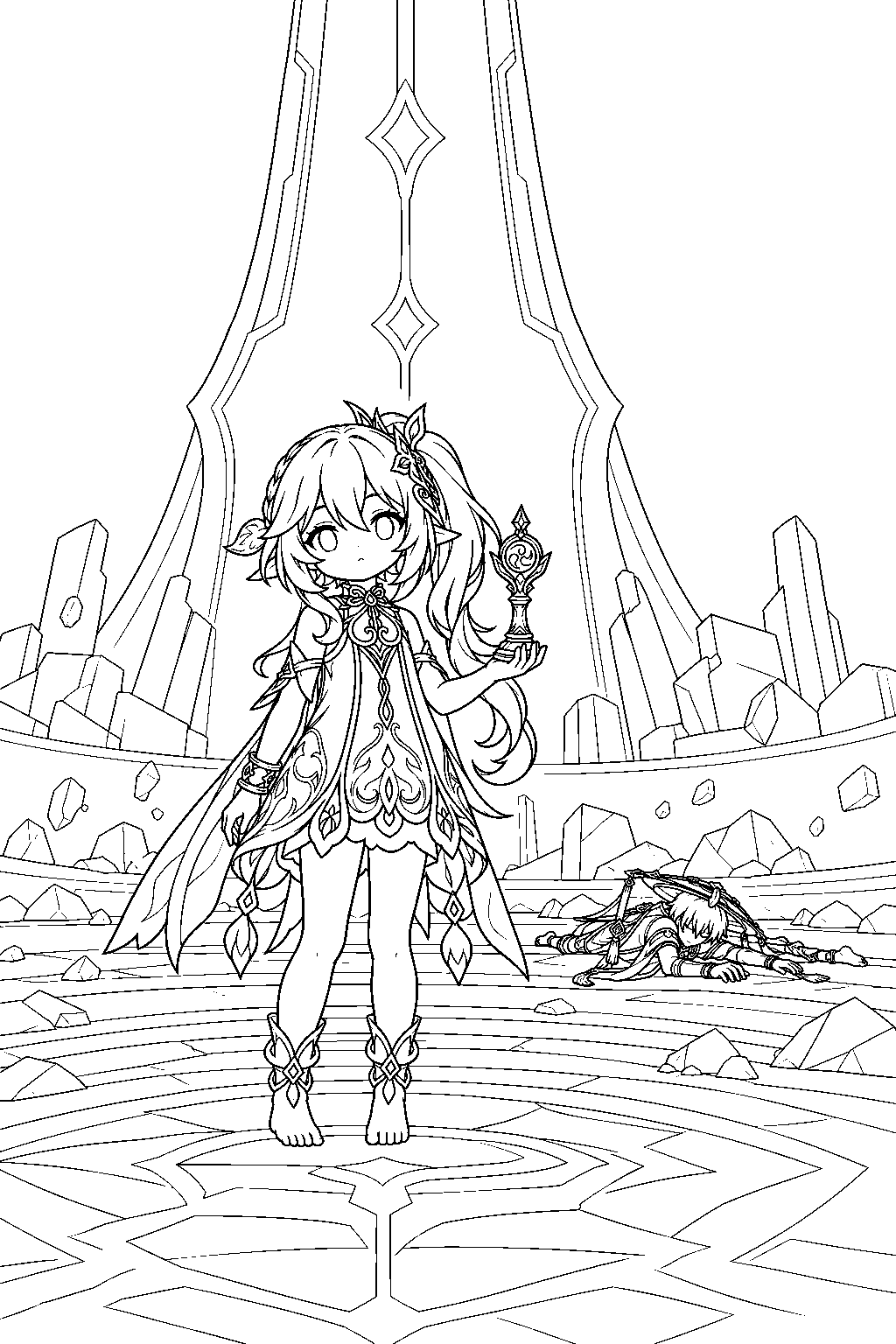 genshin impact nahida holding the electro gnosis after defeating scaramouche line art