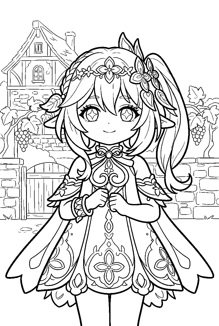 genshin impact nahida in dawn winery line art